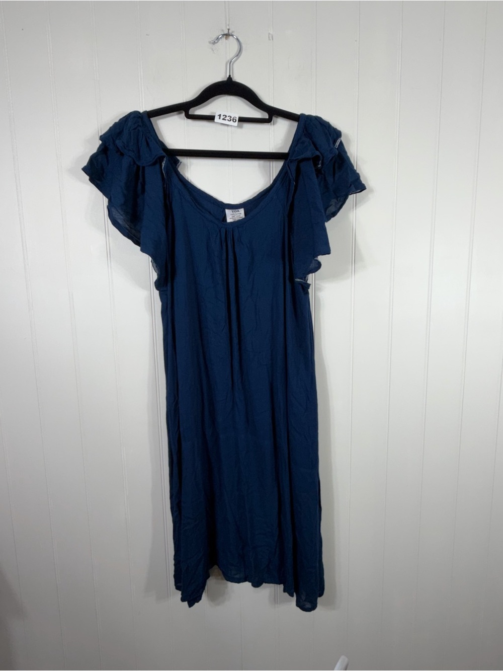 Navy Ruffle Sleeve Dress Size M Lightweight Packable Resortwear Beach
